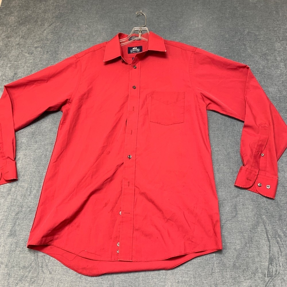 Stafford Wrinkle Free Super Dress Shirt Mens 15.5 34-35 Red Business Formal